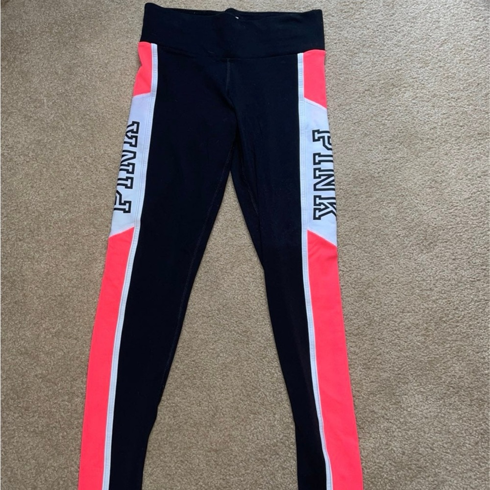 Victoria's Secret Black and Neon Pink Leggings